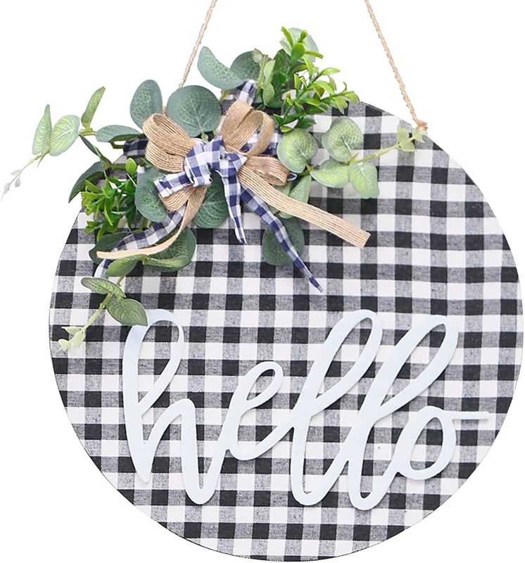 Photo 1 of 12Inch Wooden Hanging Round Hello Signo Welcome Sign Front Door Decorations
