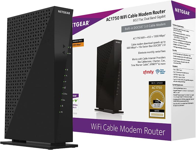 Photo 1 of NETGEAR C6300-100NAS AC1750 (16x4) DOCSIS 3.0 WiFi Cable Modem Router Combo (C6300) Certified for Xfinity from Comcast, Spectrum, Cox, Cablevision & more,Black
