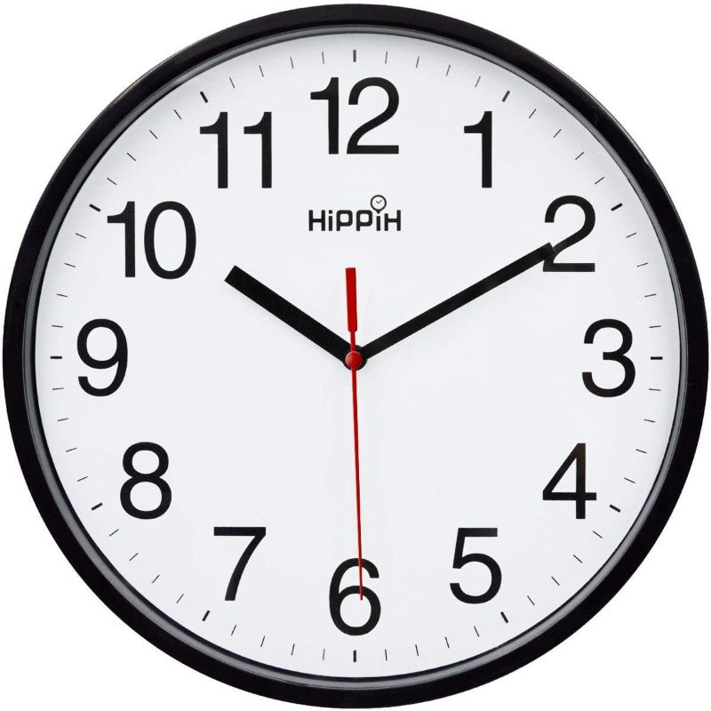 Photo 1 of Hippih Clock Black Wall Clock Silent Non Ticking Quality Quartz - 10 Inch Round Easy to Read for Home Office & School Decor Clock