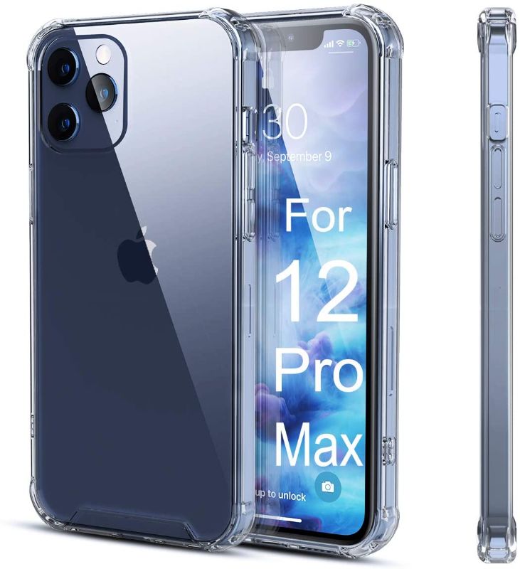 Photo 1 of Case for iPhone 12 Pro MAX, Clear Slim Fit Hard Back Soft Silicone TPU Bumper Cover, Thin Cute Full Body Shock-Proof Protection Anti-Yellow Transparent Protective Case for i-Phone 12 Pro MAX 6.7" 2020---SET OF 2---