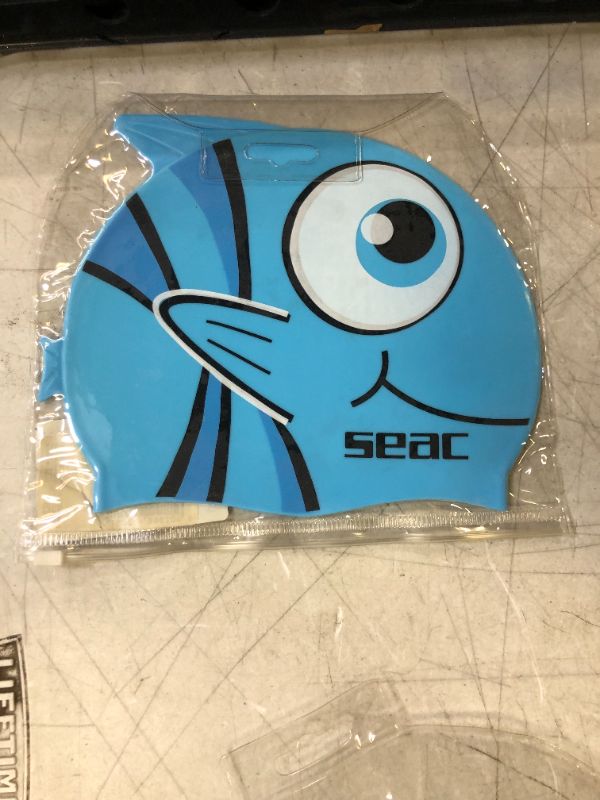 Photo 2 of SEAC Youth Silicone Fancy Fish Swim Cap, Blue
