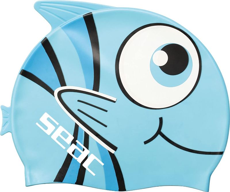 Photo 1 of SEAC Youth Silicone Fancy Fish Swim Cap, Blue
