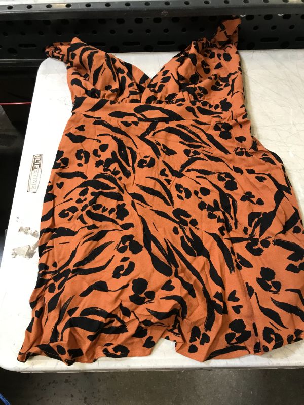 Photo 2 of CUPSHE Women's Mini Dress Knot Front Deep V Neck Open Back with Side Zipper Tan and Black Print---XS---
