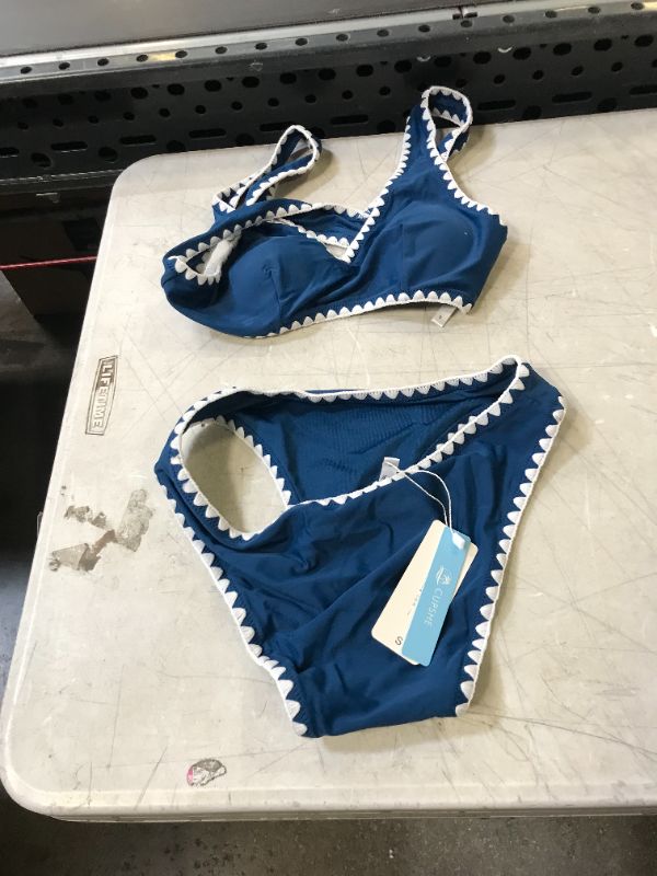 Photo 2 of CUPSHE Blue And White Crochet Trim Sporty Bikini---MEDIUM---
