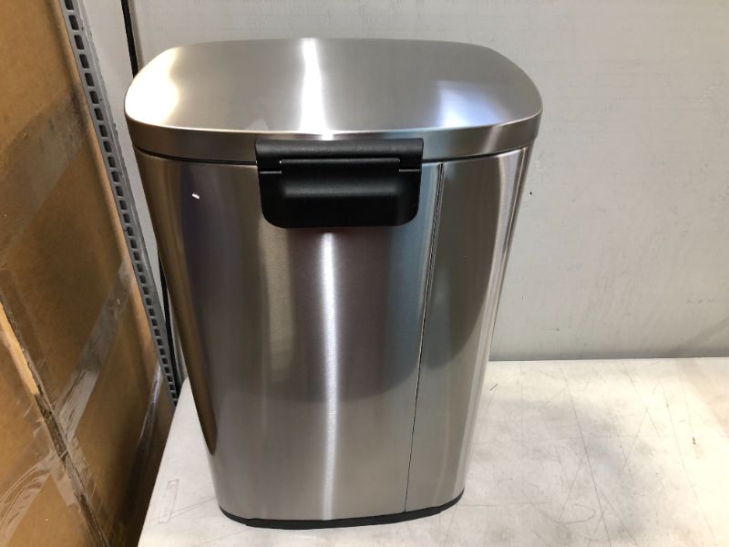 Photo 3 of Amazon Basics 50 Liter / 13.2 Gallon Soft-Close, Smudge Resistant Trash Can with Foot Pedal - Brushed Stainless Steel, Satin Nickel Finish
