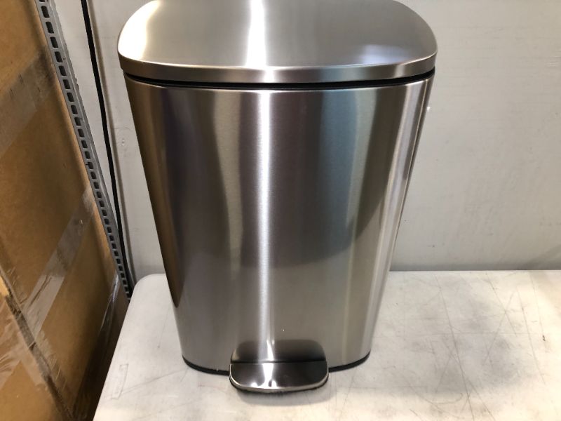 Photo 2 of Amazon Basics 50 Liter / 13.2 Gallon Soft-Close, Smudge Resistant Trash Can with Foot Pedal - Brushed Stainless Steel, Satin Nickel Finish
