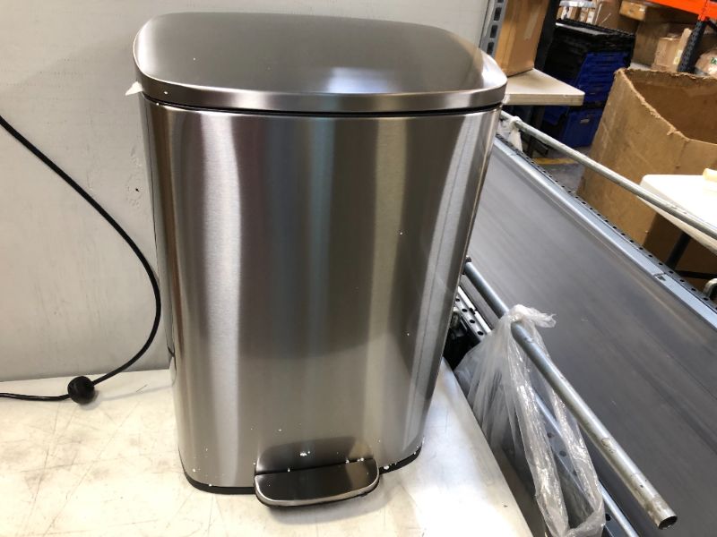 Photo 2 of Amazon Basics 50 Liter / 13.2 Gallon Soft-Close, Smudge Resistant Trash Can with Foot Pedal - Brushed Stainless Steel, Satin Nickel Finish
