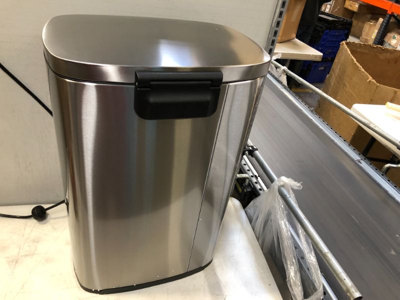Photo 3 of Amazon Basics 50 Liter / 13.2 Gallon Soft-Close, Smudge Resistant Trash Can with Foot Pedal - Brushed Stainless Steel, Satin Nickel Finish
