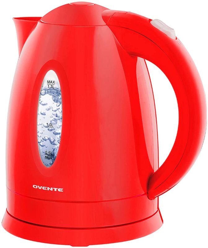 Photo 1 of Ovente Electric Kettle 1.7 Liter Hot Water Boiler LED Light, 1100 Watt BPA-Free Portable Tea Maker Fast Heating Element with Auto Shut-Off and Boil Dry Protection, Brew Coffee & Beverage, Red KP72R
