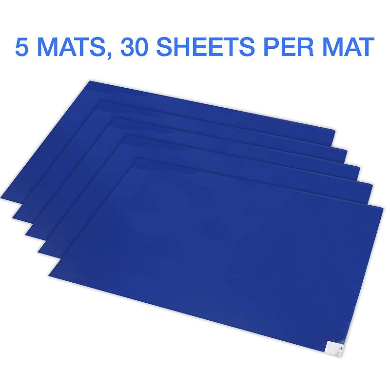 Photo 1 of 150 Sheets 24" x 36" Blue Adhesive Mats (5 Mats, 30 Sheets Per Mat) - Sticky Mat for Laboratories, Homes, Construction Sites, and More - Remove Dust and Dirt from Shoes and Equipment Wheels
