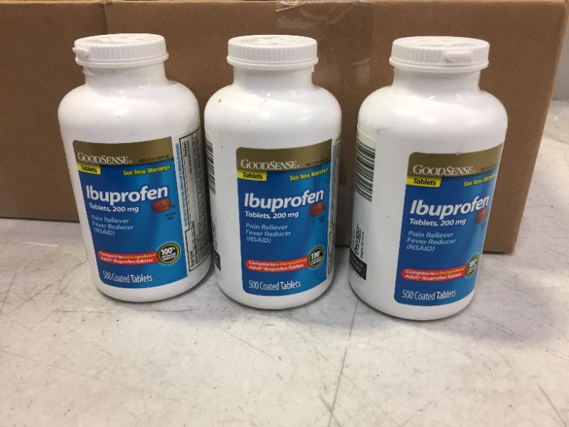 Photo 1 of GoodSense 200 mg Ibuprofen Tablets, Fever Reducer and Pain Relief from Body Aches, Headache, Arthritis Pain and More, 500 Count 3 pack 24 count-expires in Jan 2023