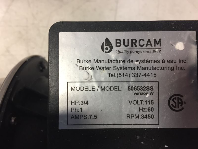 Photo 1 of Bur-Cam 506532SS ¾ HP dual application jet pump

