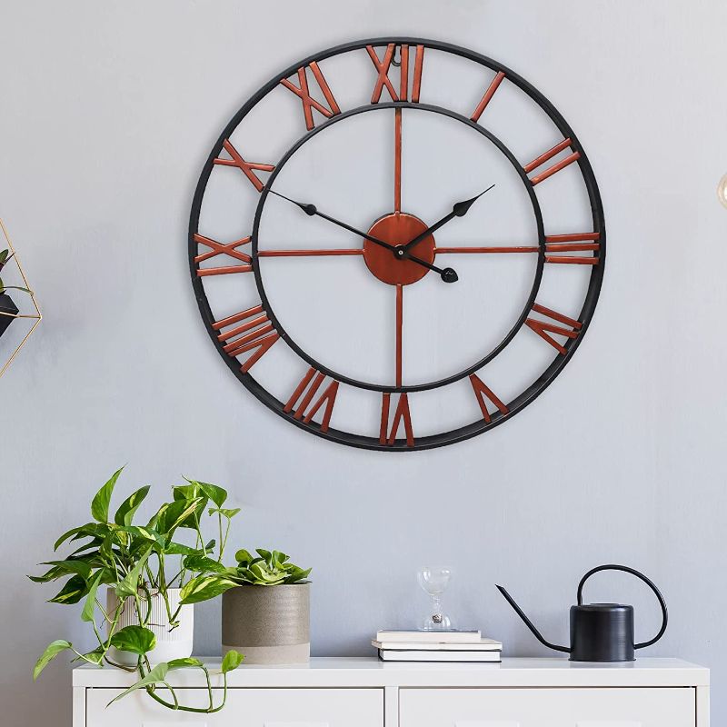 Photo 1 of 40CM Large Wall Clock, 16 Inch Farmhouse Wall Clock Red Copper/Coffee Color Modern Round Silent Non Ticking Clocks With Roman Numerals, for Living Room Decor, Bedroom, Kitchen, Home Indoor Wall Decor
