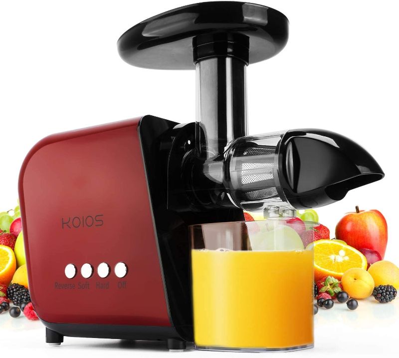 Photo 1 of KOIOS Juicer, Masticating Juicer Machine, Slow Juice Extractor with Reverse Function, Cold Press Juicer Machines with Quiet Motor, Easy to Clean with Brush RED
