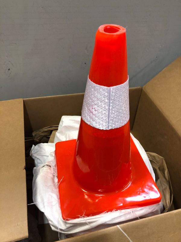 Photo 2 of 18 Inch PVC Road Safety Traffic Cones, Weighted Parking Cones, Fluorescent Orange Traffic Construction Cones with 4 Inch Length Reflective Strips
