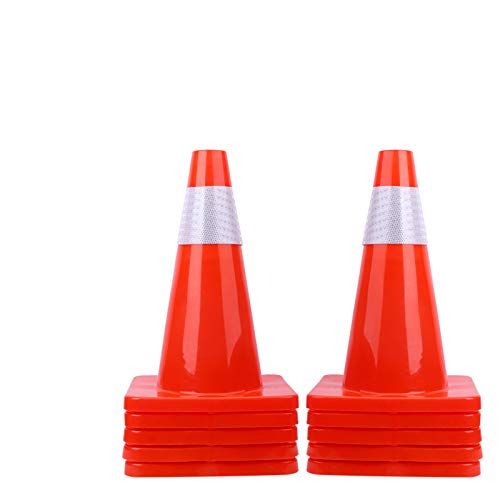 Photo 1 of 18 Inch PVC Road Safety Traffic Cones, Weighted Parking Cones, Fluorescent Orange Traffic Construction Cones with 4 Inch Length Reflective Strips
