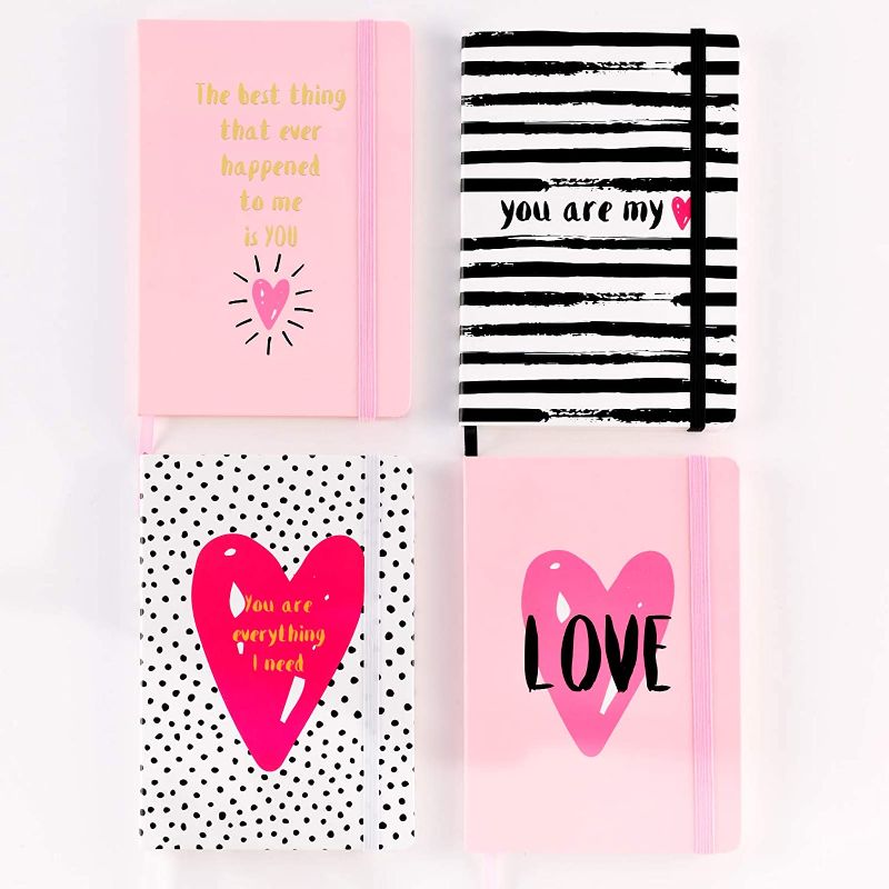Photo 1 of 4 Pack Composition Notebooks, Journal Travelers Diary Notebooks Personalized Hard Cover Notebooks with Elastic Band, notebook journal for women,Cute Notebooks,kawaii notebooks for school lined paper A5 notebooks.

