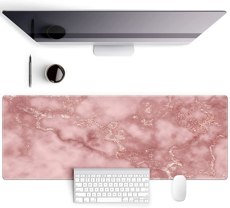 Photo 1 of Gaming Mouse Pad Dog Pattern XXL XL Large Mouse Pad Mat Long Extended Mousepad Desk Pad Non-Slip Rubber Mice Pads Stitched Edges Thin Pad (31.5x11.8x0.08 Inch)-Pink Marble