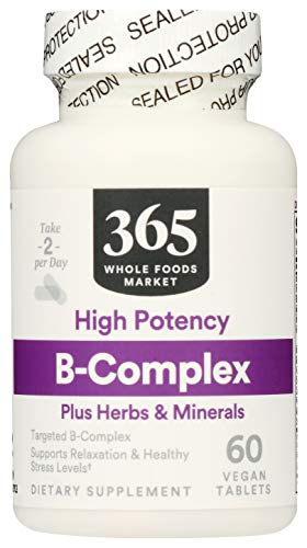 Photo 1 of 365 by Whole Foods Market, Vitamin B Complex Hi Potency Herbal Support, 60 Tablets EXPIRES 11/2023
