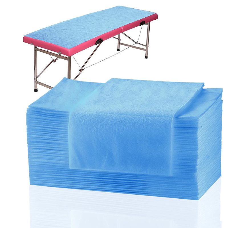 Photo 2 of 30 Pieces Disposable Bed Sheets Massage Table Sheets Sets Disposable Massage Table Cover Waterproof Non Woven Fabric Bed Cover for Massage Lash Bed Cover Salon Table (Blue,31" x 70")
