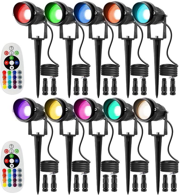 Photo 1 of --new brand open for photo---Junview RGB Color Changing Landscape Lights with Connectors 12V-24V 8W Low Voltage Remote Control RGB LED Landscape Lighting IP66 Waterproof Yard Garden Outdoor Spotlights (10Pack with Connectors)
