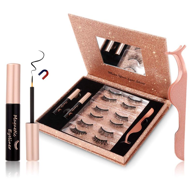 Photo 1 of **new brand factory sealed***Magnetic Eyelashes, Natural Look 6 Pairs Reusable Magnetic lashes Kit with Long Lasting Magnetic Eyeliner, Mirror Box with Tweezers

