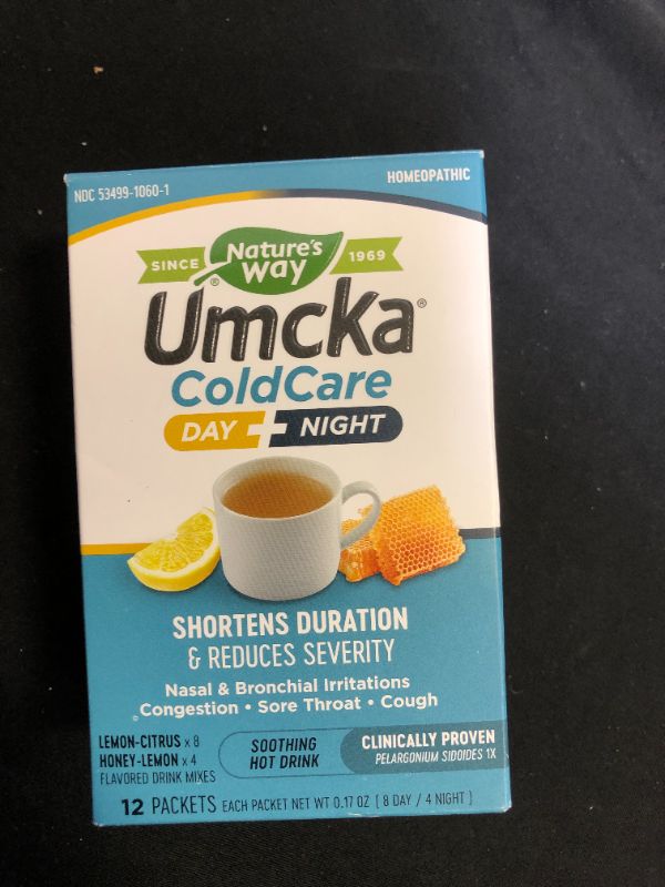 Photo 3 of  Nature's Way Umcka ColdCare Day + Night, Soothing Hot Drink Mixes, Lemon & Honey Flavors, 12 Packets
EXP---01-2022