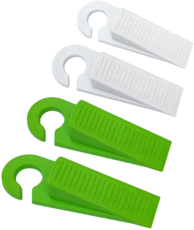 Photo 1 of 4 PCS Door Stop Wedges. Rubber Door stoppers with Hooks are Easy to Store. The Design of Door Stops is Simple and Modern.They are Suitable for All Floors. (Green,White)
