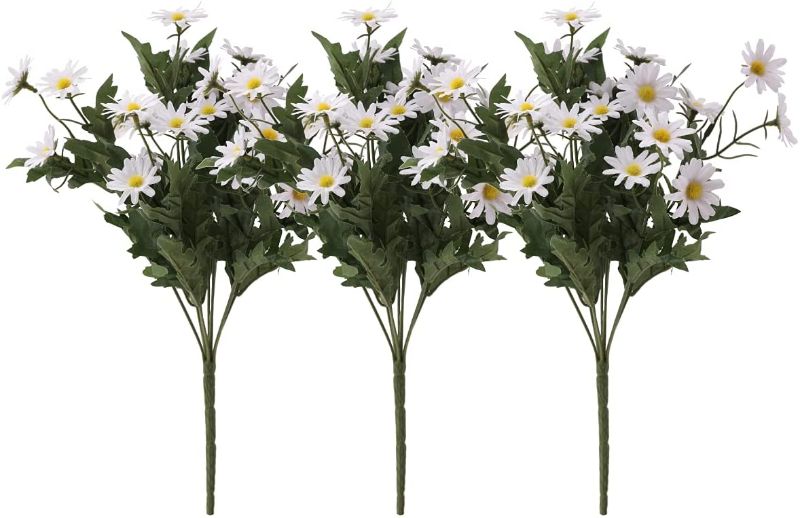 Photo 1 of Dallisten 3 Bundles of Fake Silk Daisy Mums Flowers with Stems, Faux Plastic Autumn Flowers Daisy Artificial for Garden Porch Window Box Décor(White)
