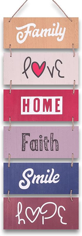 Photo 1 of EXOSIA Farmhouse Wall Decor, Wooden Sign, Large Hanging Wall Sign for Home Decor, (Family, Love, Home, Faith, Smile, Hope) Wall Plaque Decor, Rustic Love Sign for Home Decor, Colorful
