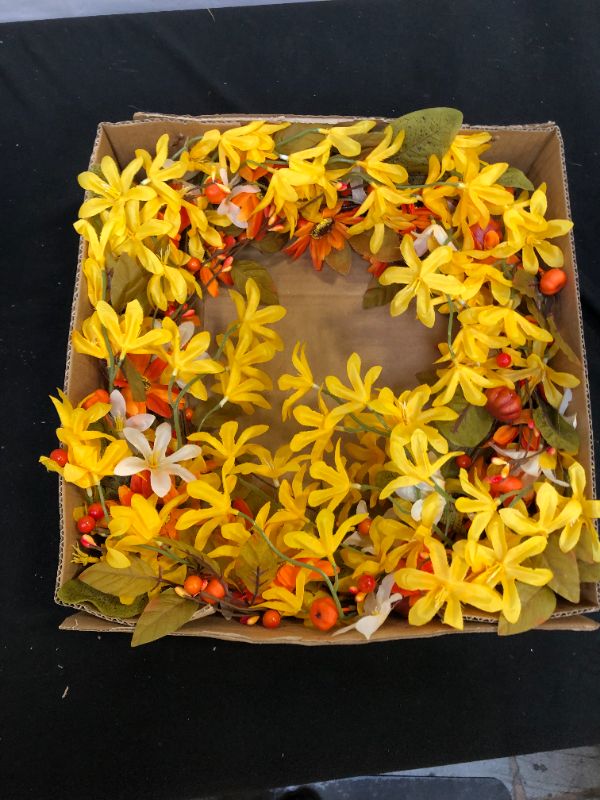 Photo 2 of ARTIFICAL FALL FLOWER WREATH 20" ORANGE YELLOW WHITE FLORAL