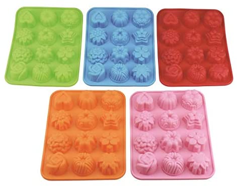 Photo 1 of (Pack of 5) 12 Cavity Silicone Flower Soap Mold Cake Bread Mold Chocolate Jelly Candy Baking Mould - 5 Colors(Pink, Blue, Orange, Green, Red) 2 PACKS
