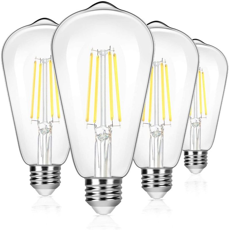 Photo 1 of 4-Pack Vintage 8W ST64 LED Edison Light Bulbs 100W Equivalent, 1400Lumens, 5000K Daylight White, E26 Base LED Filament Bulbs, CRI 90+, Antique Glass Style Great for Home, Bedroom, Office, Non-Dimmable
