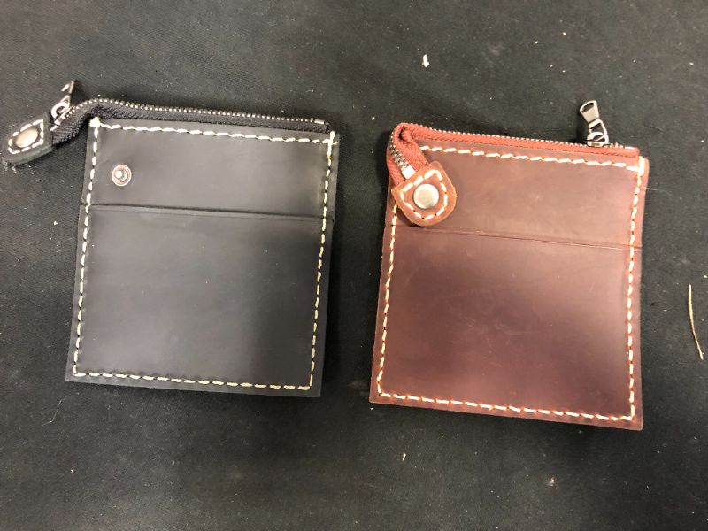 Photo 2 of 2PK LEATHER CHANGE WALLET ZIP CLOSURE CARD HOLDER BROWN AND BLACK 