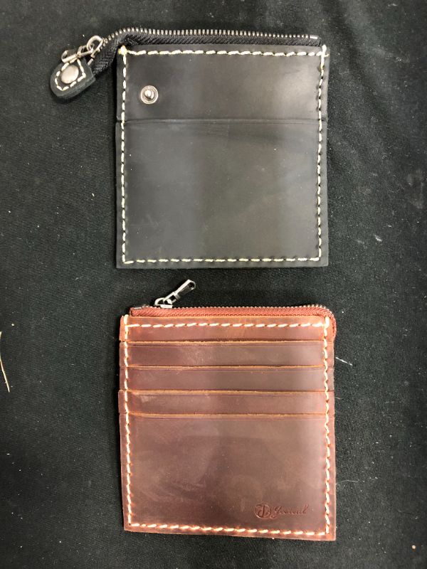 Photo 1 of 2PK LEATHER CHANGE WALLET ZIP CLOSURE CARD HOLDER BROWN AND BLACK 