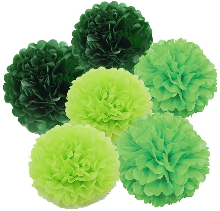 Photo 1 of Art Craft Pom Poms Tissue Paper Flower 15pcs 8 inch 10 inch 12 inch Decorative Hanging Flower Balls DIY Paper Craft for Wedding Birthday Party Home Decorations (Green Set)
