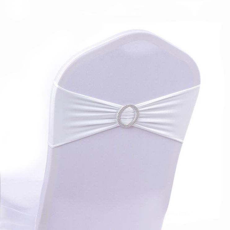 Photo 1 of 10PK WHITE SPANDEX CHAIR COVER SASHES STRETCH CHAIR BANDS WITH BUCKLE