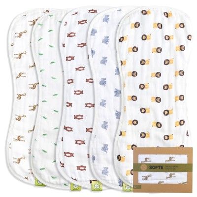 Photo 1 of KeaBabies Organic Muslin Burp Cloths for Baby Boys and Girls 5-piece - The Wild
