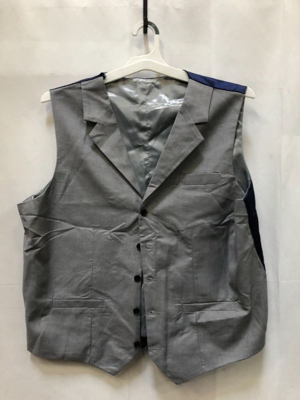 Photo 4 of MEN'S 5PCS SUIT SET JACKET-VEST-PANTS-TIE-HANKERCHIEF GREY SIZE 40 PANTS 3XL JACKET 3XL VEST PURPLE TIE