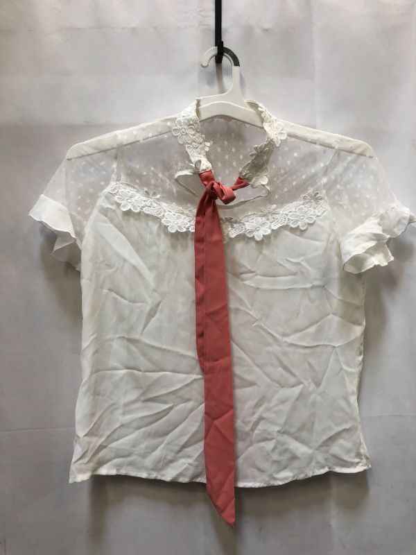 Photo 1 of WOMEN'S MEDIUM SHORT SLEEVE HIGH NECK SHEER CHEST TIE BLOUSE