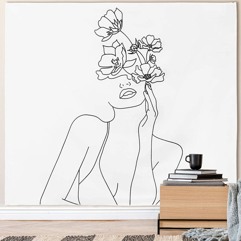 Photo 1 of eyeJOY Art Women with Flowers Line Tapestry Simple Modern Minimalist tapestry Wall Hanging Abstract Creative Sketch Wall Decor for bedroom Aesthetic Dorm Office 51"X59"
