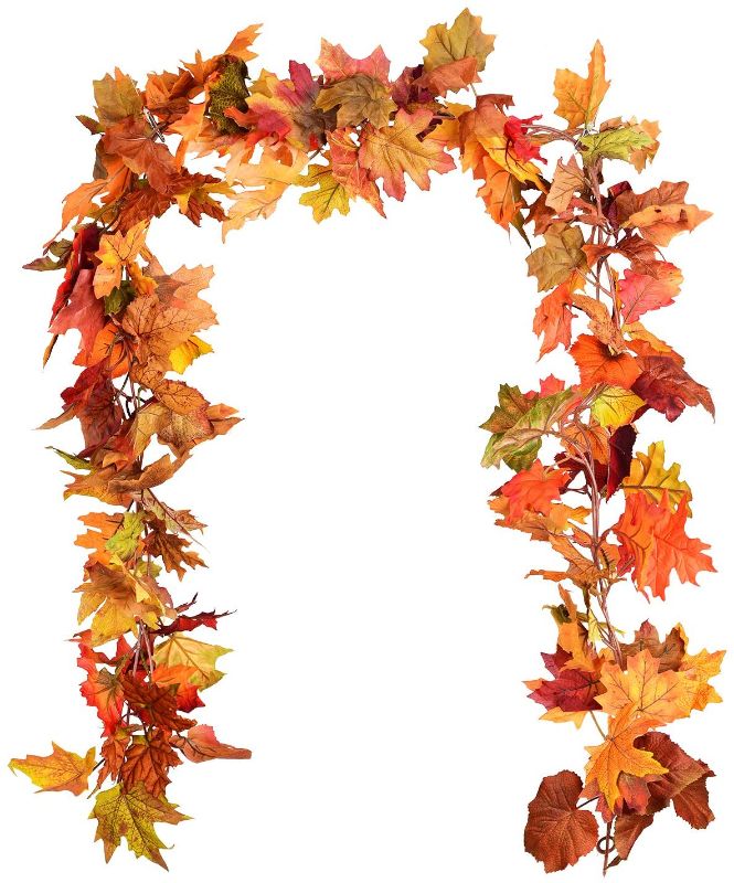 Photo 1 of 3 Pack Fall Garland Maple Leaf, 6Ft/Piece Hanging Vine Garland Artificial Autumn Foliage Garland Thanksgiving Decor for Home Wedding Fireplace Party Christmas
