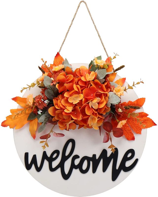 Photo 1 of Fall Wreaths for Front Door ,Fall Welcome Sign for Front Door Hanger | Black Round Door Wreath | Welcome Farmhouse Sign for Front Door Decor,104
