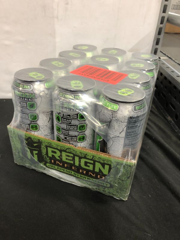 Photo 2 of (12 Cans) Reign Total Body Fuel Inferno Energy Drink, Jalapeno Strawberry, 16 fl oz EXP2/2022
