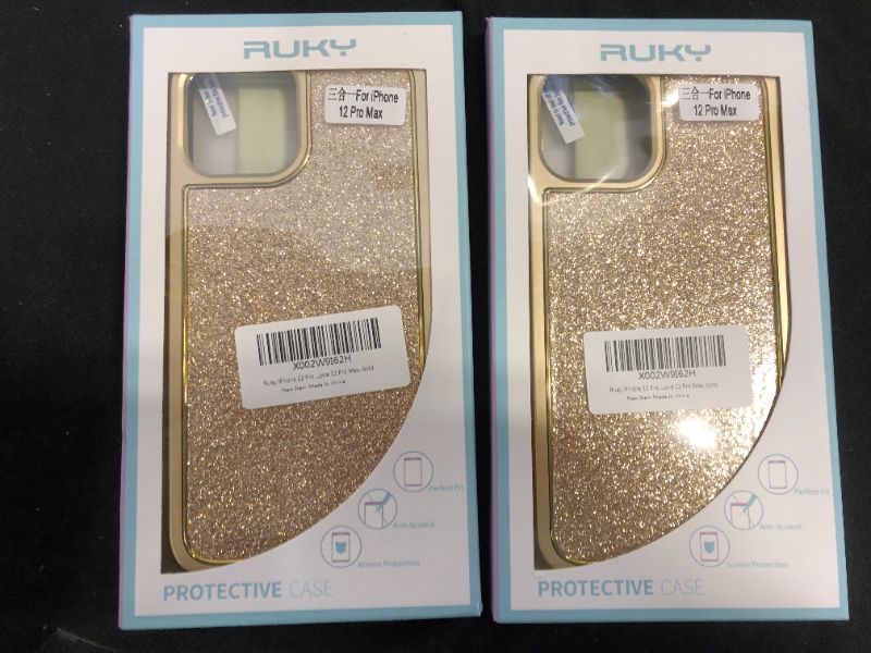 Photo 1 of 2PK IPHONE 12 PRO MAX GLITTER GOLD CASE