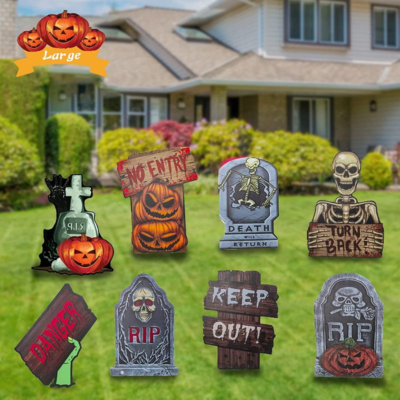 Photo 1 of 8PCS Halloween Decorations Outdoor,Large Halloween Yard Sign with Stake Waterproof Pumpkin Gnome Ghost Monster Corrugate Yard Signs for Garden Lawn Party Yard Decorations Outside

