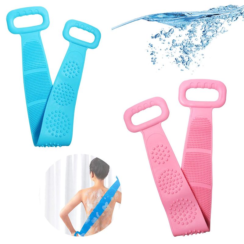 Photo 1 of 2Pack Back Scrubber for Shower Silicone Body Brush 31.5 inches/80 cm Extra Long Exfoliating Body Scrubber With Handle for Men and Women Long Lasting and Easy to Clean