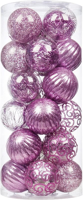 Photo 1 of 24ct Christmas Ball Ornaments Shatterproof Large Clear Plastic Hanging Ball Decorative with Stuffed Delicate Decorations (70mm/2.76" Light Purple)
