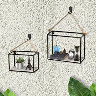 Photo 1 of FLOATING SHELVES, WALL HANGING SHELF, ROOM DECOR HANDMADE COTTON ROPE, ANTIQUE STYLE HANGING PLANT SHELF WITH FOUR-CORNER WINDOW 2 PACK