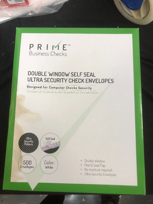 Photo 2 of 500 Self Seal QuickBooks Double Window Security Check Envelopes - for Business Laser Checks, Ultra Security Tinted, Self Adhesive Peel & Seal White, Size 3 5/8 x 8 11/16-24lb NOT for INVOICES